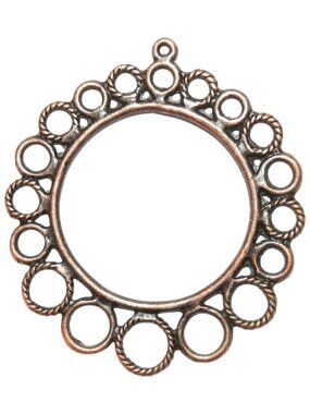 M372 Antiqued Copper 49mm Open Round Donut Hoop with Intricate Circle Design 4pc
